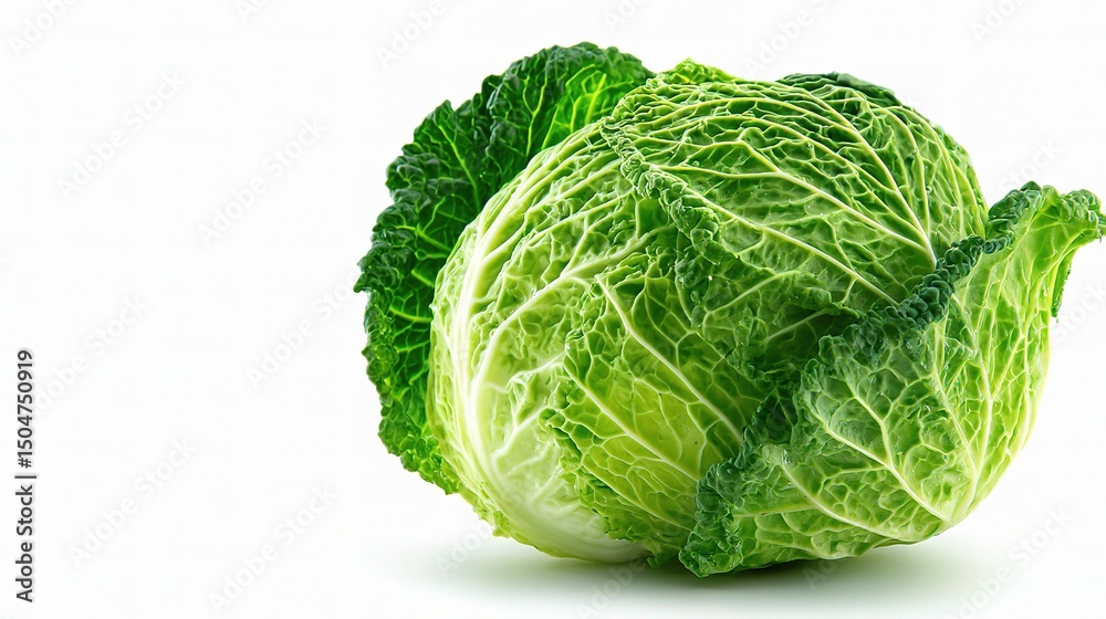 Fototapeta premium Fresh Green Cabbage Head Isolated on White Background for Food Art