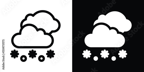 Weather Icon with Two Clouds and Hail: Overcast Hailstorm Climate Symbol