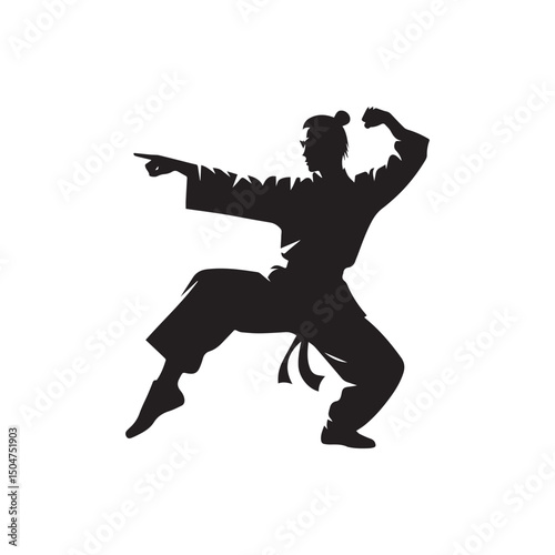 kungfu silhouette, editable vector image