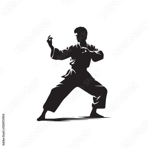 kungfu silhouette, editable vector image