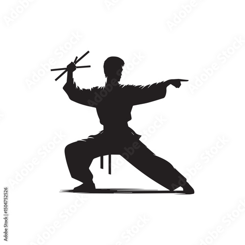 kungfu silhouette, editable vector image