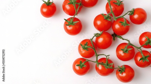 Fresh Cherry Tomatoes on White Background Top View Arrangement