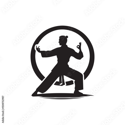 kungfu silhouette, editable vector image