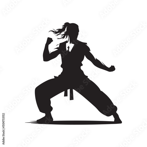 kungfu silhouette, editable vector image
