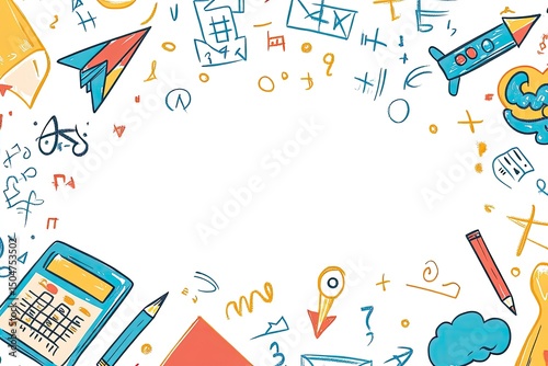 Colorful educational doodles, playful school supplies