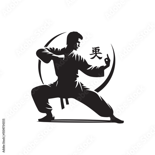 kungfu silhouette, editable vector image