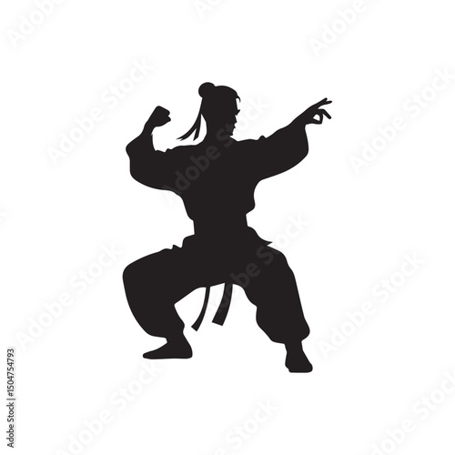 kungfu silhouette, editable vector image