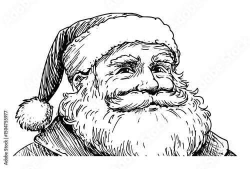 santa claus face in vintage sketch engraving outline style