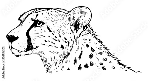 cheetah head portrait in monochrome sketch style