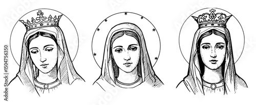 Virgin Mary portraits in engraving style
