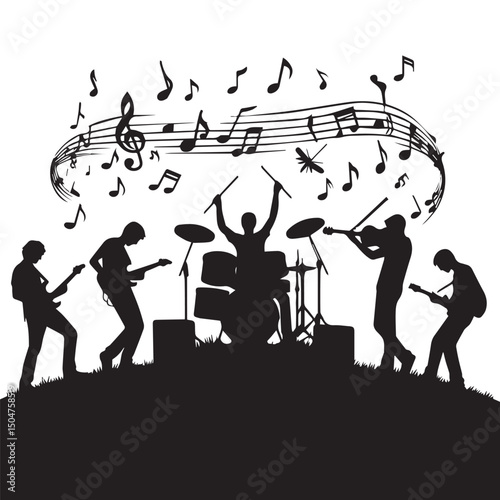 silhouette vector of people playing music