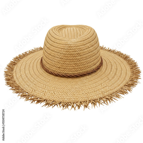 Traditional Straw Hat with Frayed Brim – Festa Junina Style