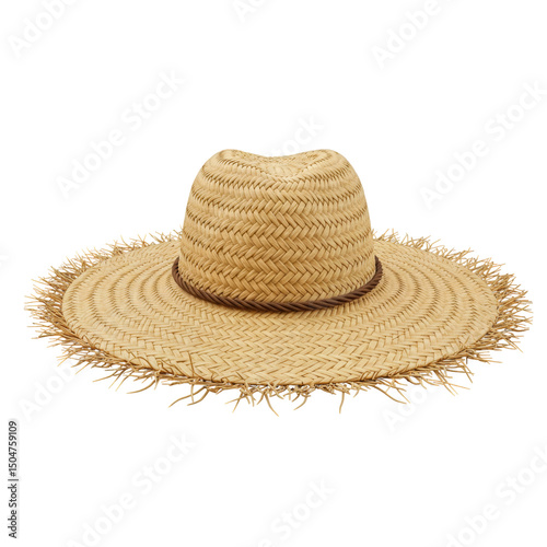 Traditional Straw Hat with Frayed Brim – Festa Junina Style
