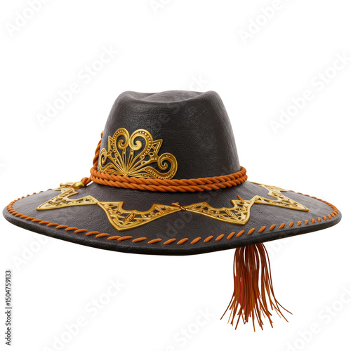 Traditional Sertanejo Leather Hat with Feather and Ornate Details