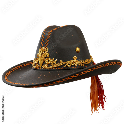 Traditional Sertanejo Leather Hat with Feather and Ornate Details