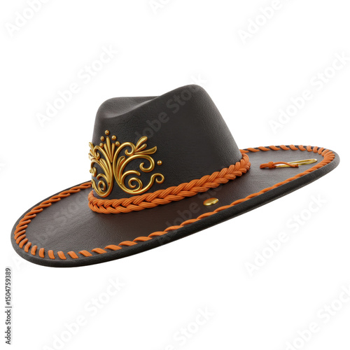 Traditional Sertanejo Leather Hat with Feather and Ornate Details
