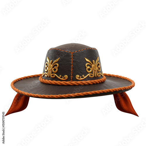 Traditional Sertanejo Leather Hat with Feather and Ornate Details