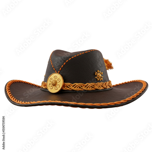 Traditional Sertanejo Leather Hat with Feather and Ornate Details