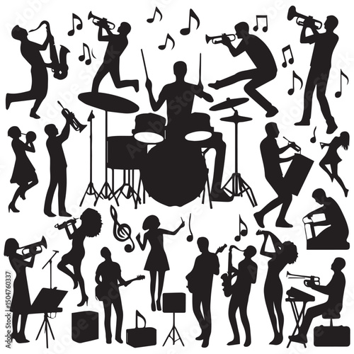 silhouette vector of people playing music