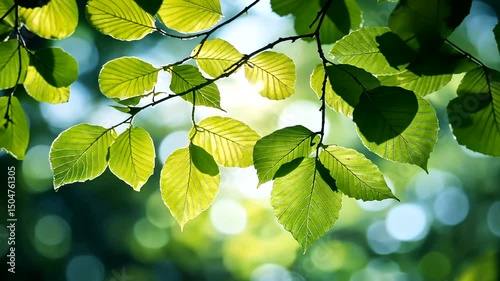 Sunlit foliage showcases vibrant green leaves against a blurred background, highlighting their intricate vein patterns