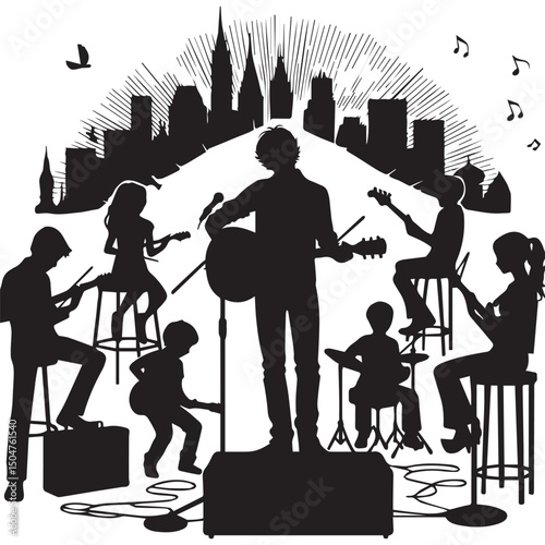 silhouette vector of people playing music