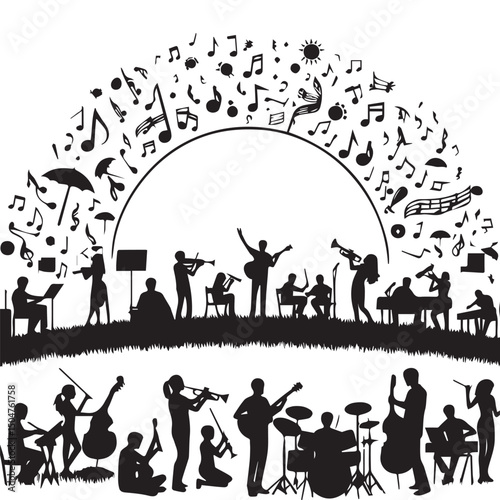 silhouette vector of people playing music