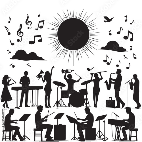 silhouette vector of people playing music