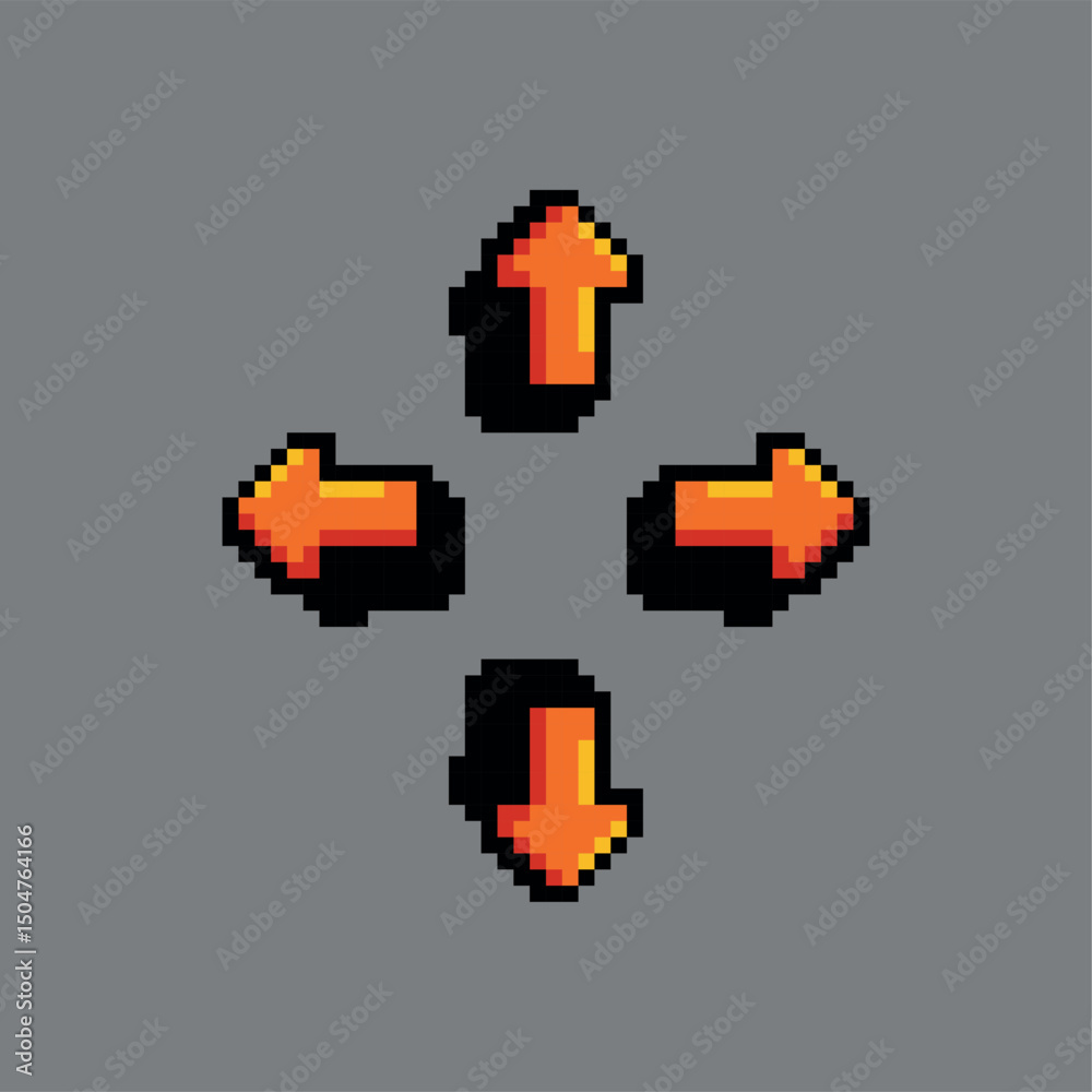 Orange arrows, pixel art illustration