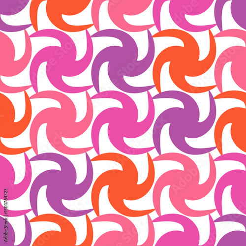 Abstract geometric print with swirl elements. Seamless vector colorful pattern
