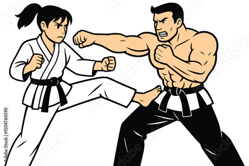 Female and Male Martial Artist Clash in a Legendary Battle Generative AI