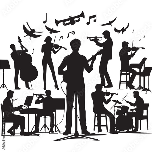 silhouette vector of people playing music