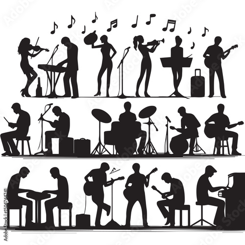 silhouette vector of people playing music