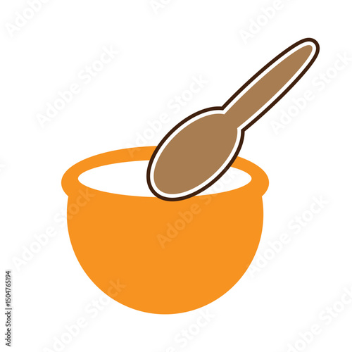 bowl and spoon icon or kitchen spice grinder icon with an old-fashioned model