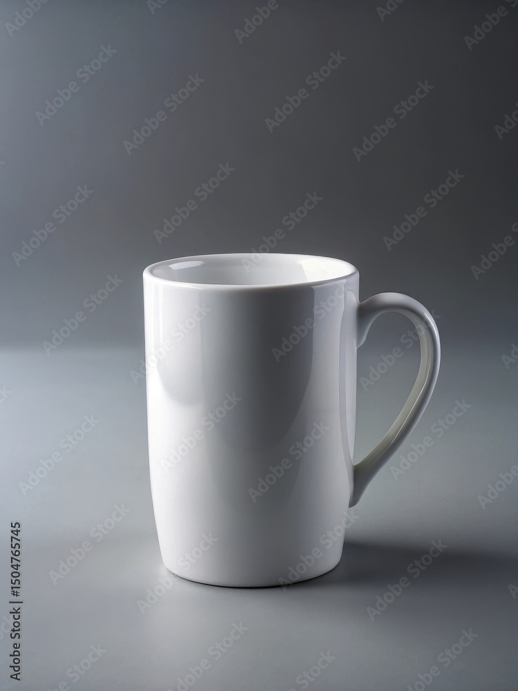 Obraz premium Simple white ceramic mug on a plain gray background