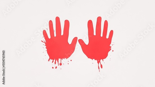 Red handprint splatter abstract horror art. Blood stain on hands. Crime mark with paint and dramatic texture. Abstract background, horror concept, vivid artistic design, forensic evidence, shocking photo