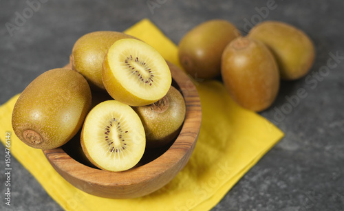 Kiwi Gold Yellow Fruit Wooden Bowl photo