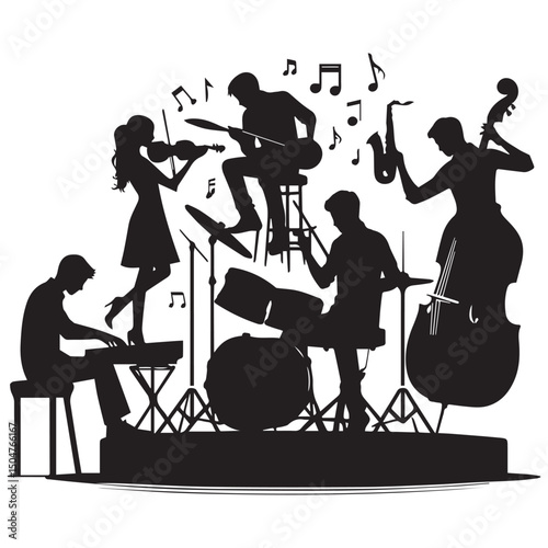 silhouette vector of people playing music