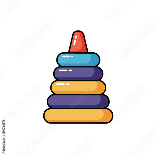 Stacking rings toy in bright colors on a transparent background - Concept of baby toys  