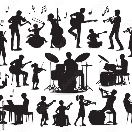 silhouette vector of people playing music