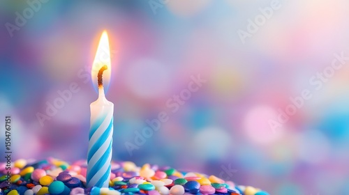 Close-up of a single birthday candle glowing photo