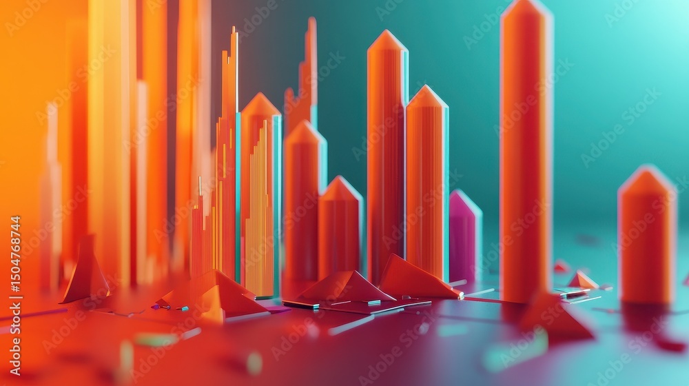 Obraz premium Declining sales, broken graph line with warning symbols, 3D illustration.