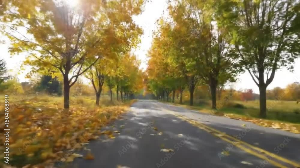 Road through Autumn Trees with Fall Foliage Road through Autumn Trees with Fall Foliage