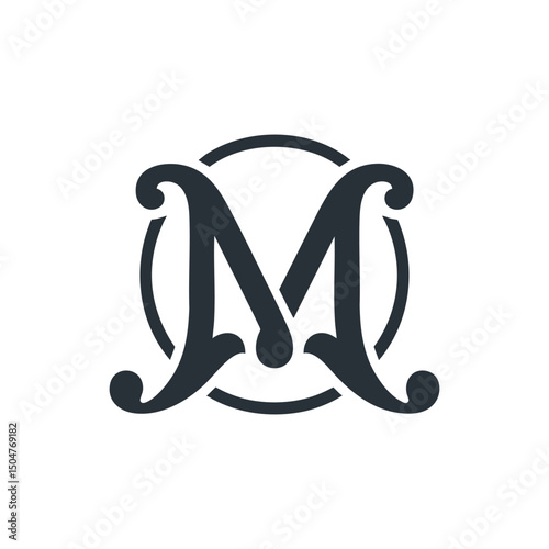 Monogram logo with a stylized letter M suitable for branding