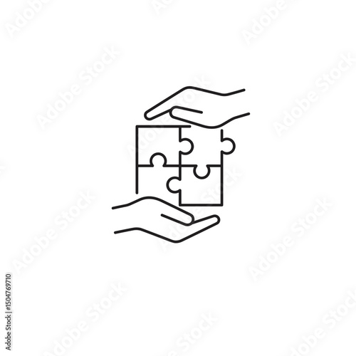 Autism Support Icon. Hands exchanging puzzle piece symbol. Represents collaboration, care, neurodiversity. For awareness campaigns, resources, web, prin
