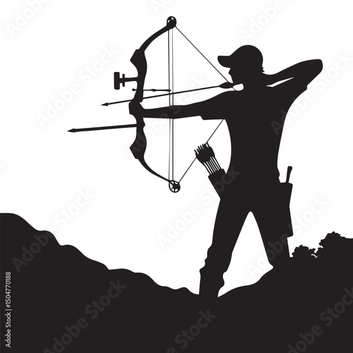 silhouette of a person shooting archery, customizable vector image