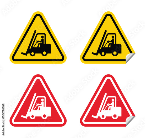 Caution Icon Set Vector Design. Beware Of Forklifts Safety Sign. Danger triangle symbol for mobile and web concept