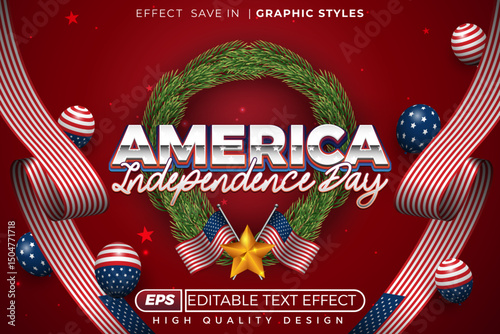 Editable 3d text effect america independence day