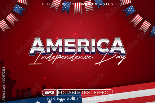 Editable 3d text effect america independence day