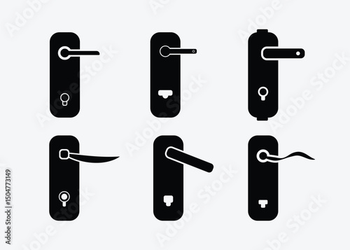 Modern Door Handle Icons Set, Minimal Lock Symbol