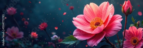 Intricate blooming flower wallpaper, vibrant colors, peony, design, art